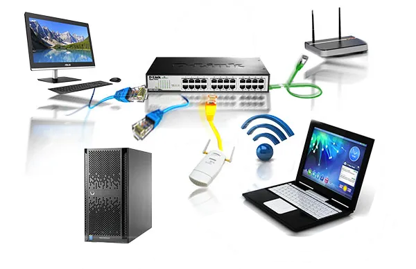 réseau local d'entreprise par câble RJ45 ou wifi sécurisé, interconnexion des appareils